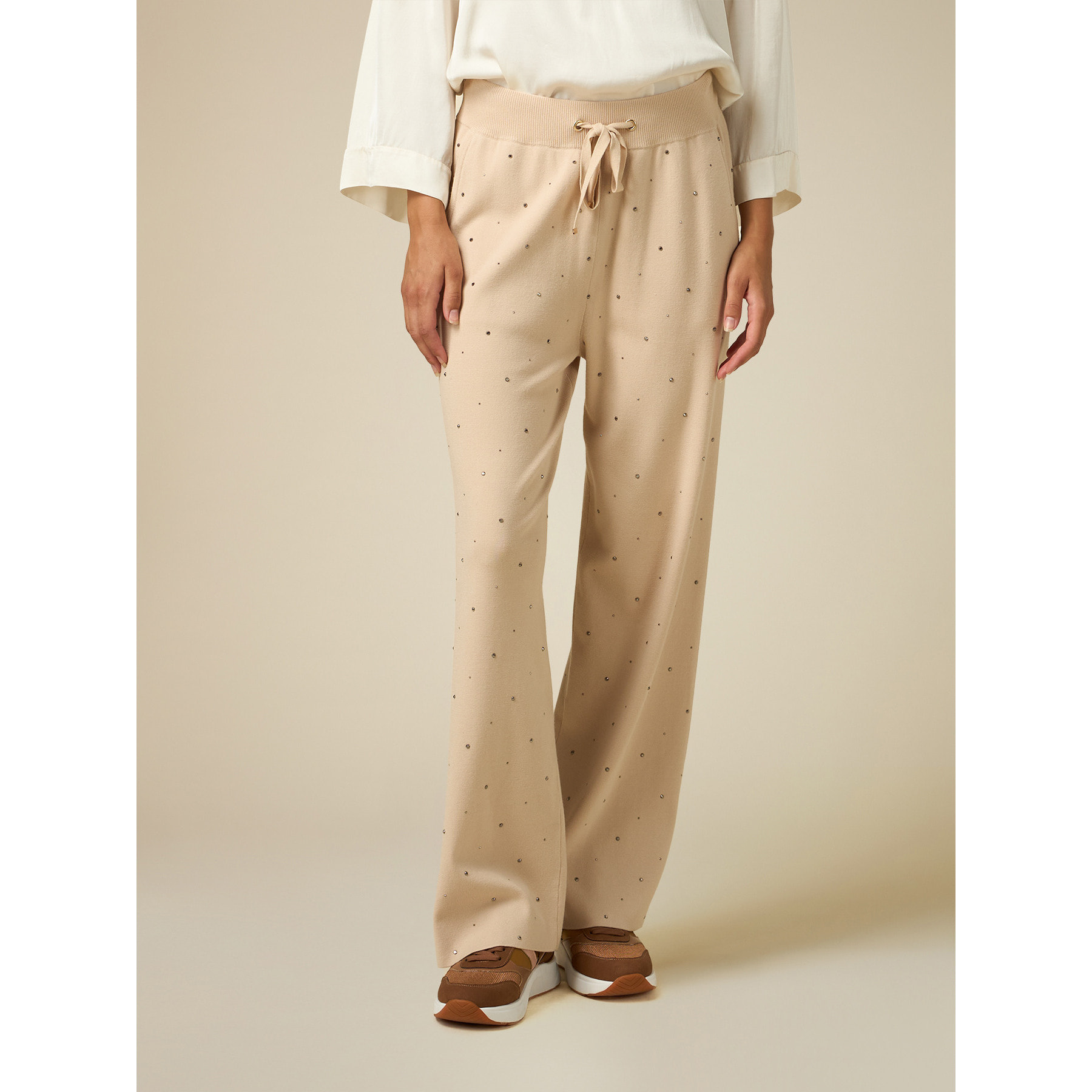 Oltre - Pantaloni in maglia con borchie - Beige