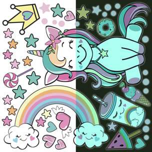 Sticker phosphorescent lumineux - LICORNE REINE DES FRIANDISES