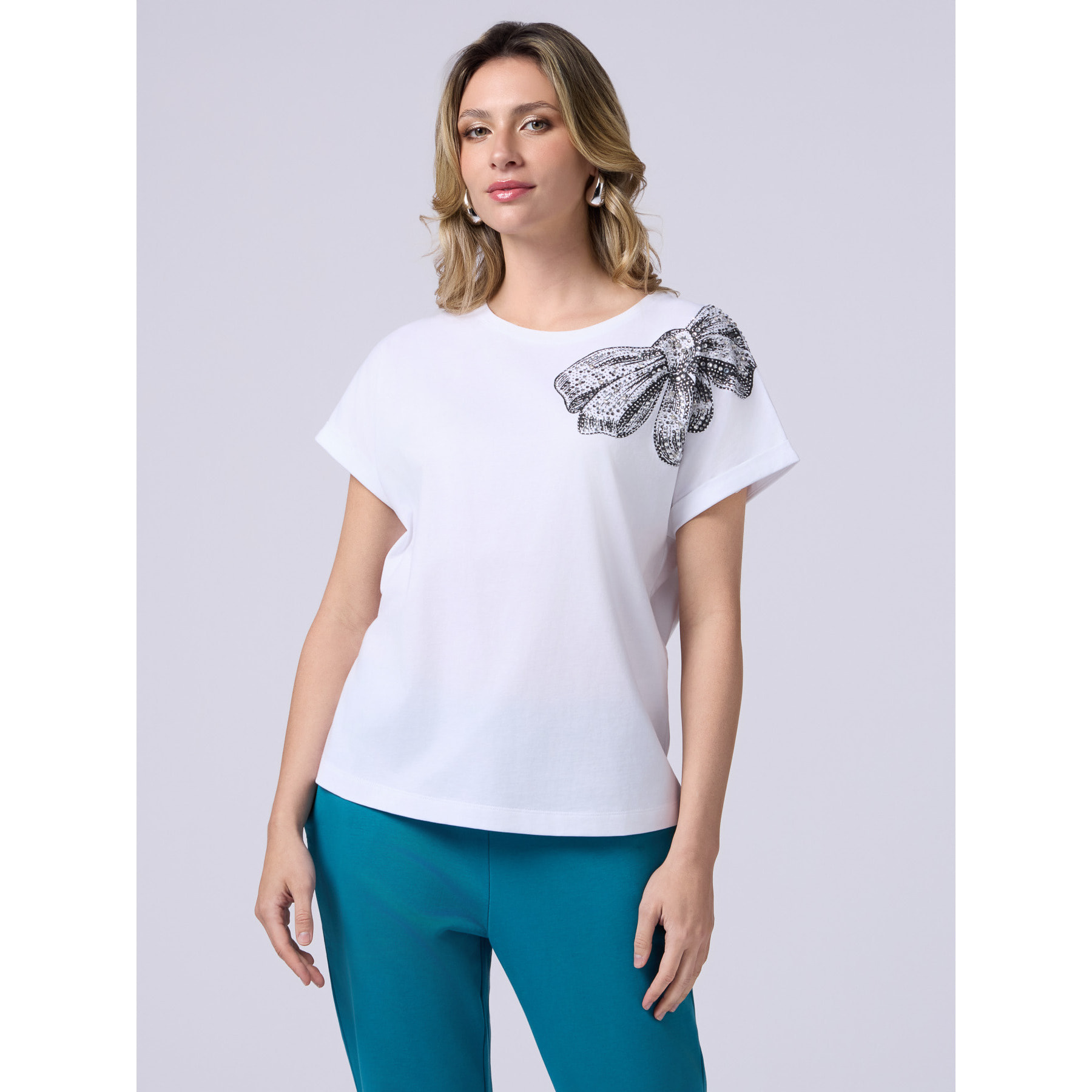 Oltre - T-shirt in jersey con stampa e applicazioni - Bianco
