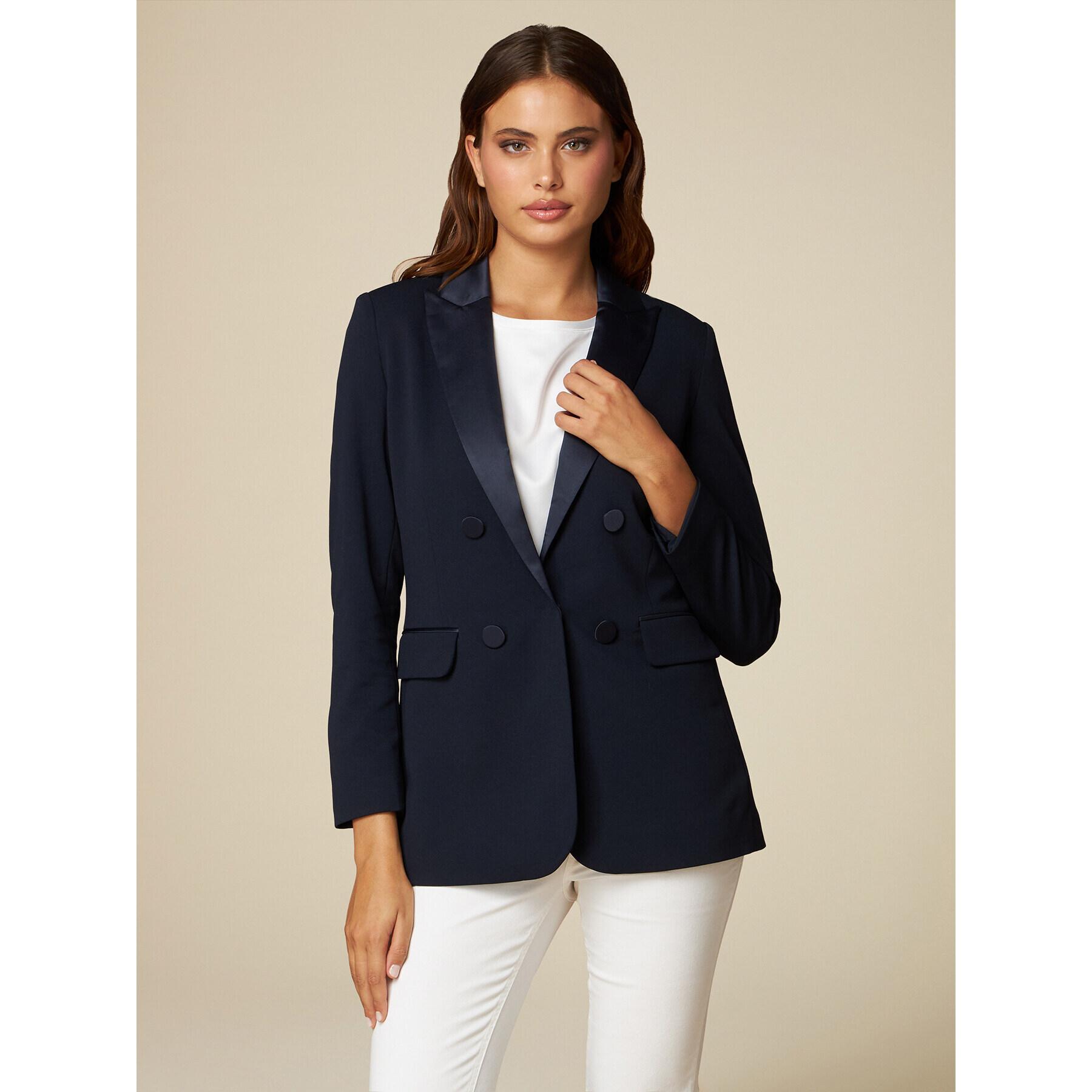 Oltre - Blazer con detalles de raso - Azul