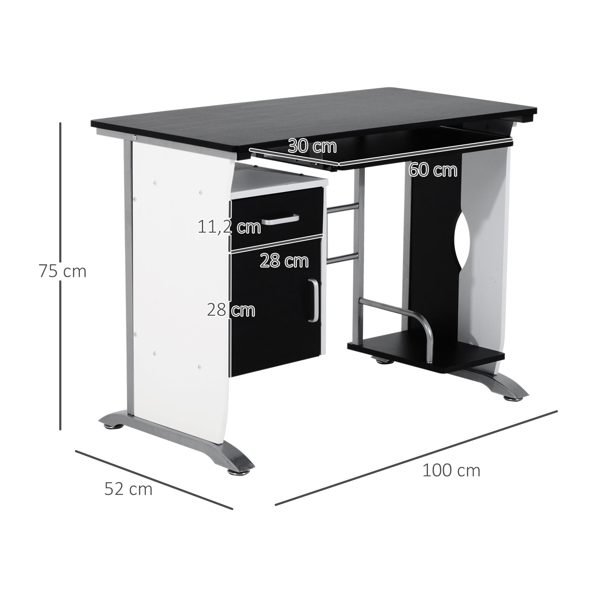 Mesa de Ordenador PC Despacho Escritorio 100x52x75cm Oficina Escuela Madera