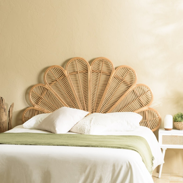 KALLY - Tête de lit demi-lune 140/160cm 'fleur' rotin couleur brun miel
