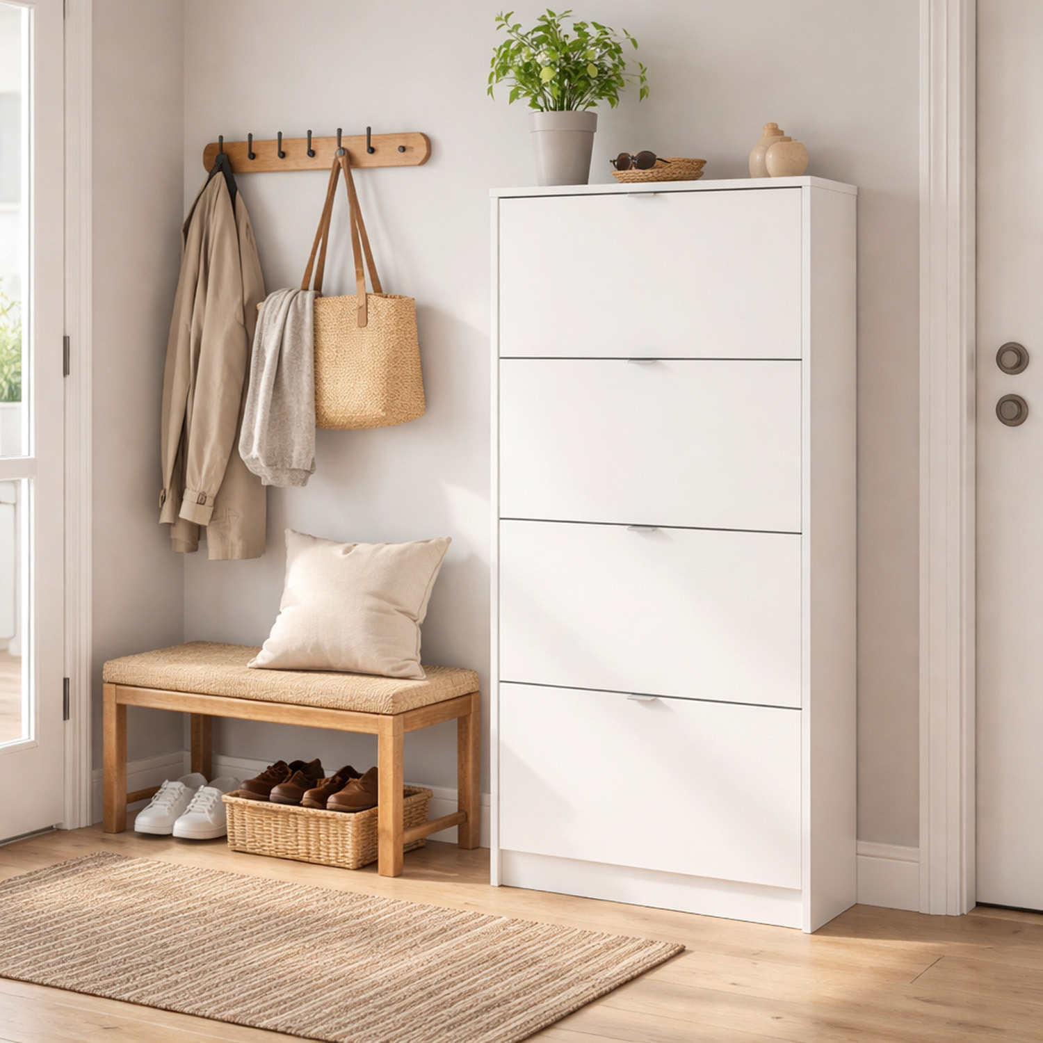 Scarpiera Sobral 4 Ante Salvaspazio Mobile Porta Scarpe Capiente Moderno Per Ingresso Corridoio Camera Struttura Resistente 162 x 25 x 71 Cm Bianco