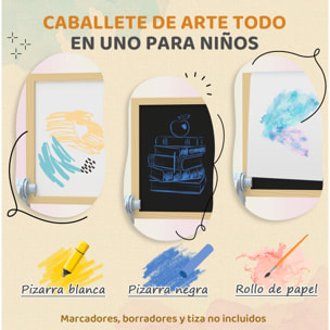 Pizarra Infantil Caballete, Altura y Ángulo Ajustable, Caballete de Madera de Doble Cara, Pizarra Blanca Magnética y de Tiza, Rollo de Papel y Bandeja, para Niños 3-6 Años, 48,5x46,5x70-97 cm