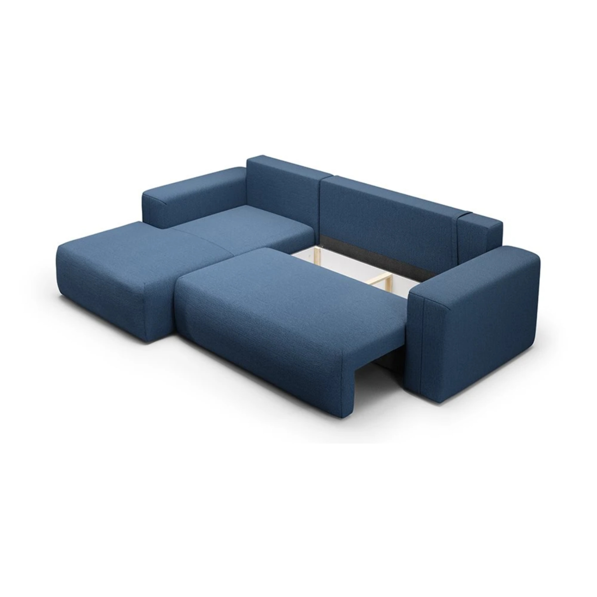 NALA - Canapé d'angle gauche convertible 4 places en tissu bleu
