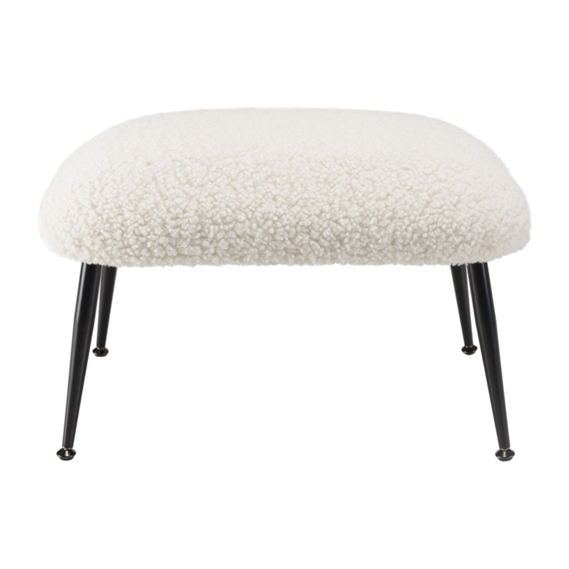 AGATHE - Tabouret cosy tissu bouclette blanc pieds métal noir