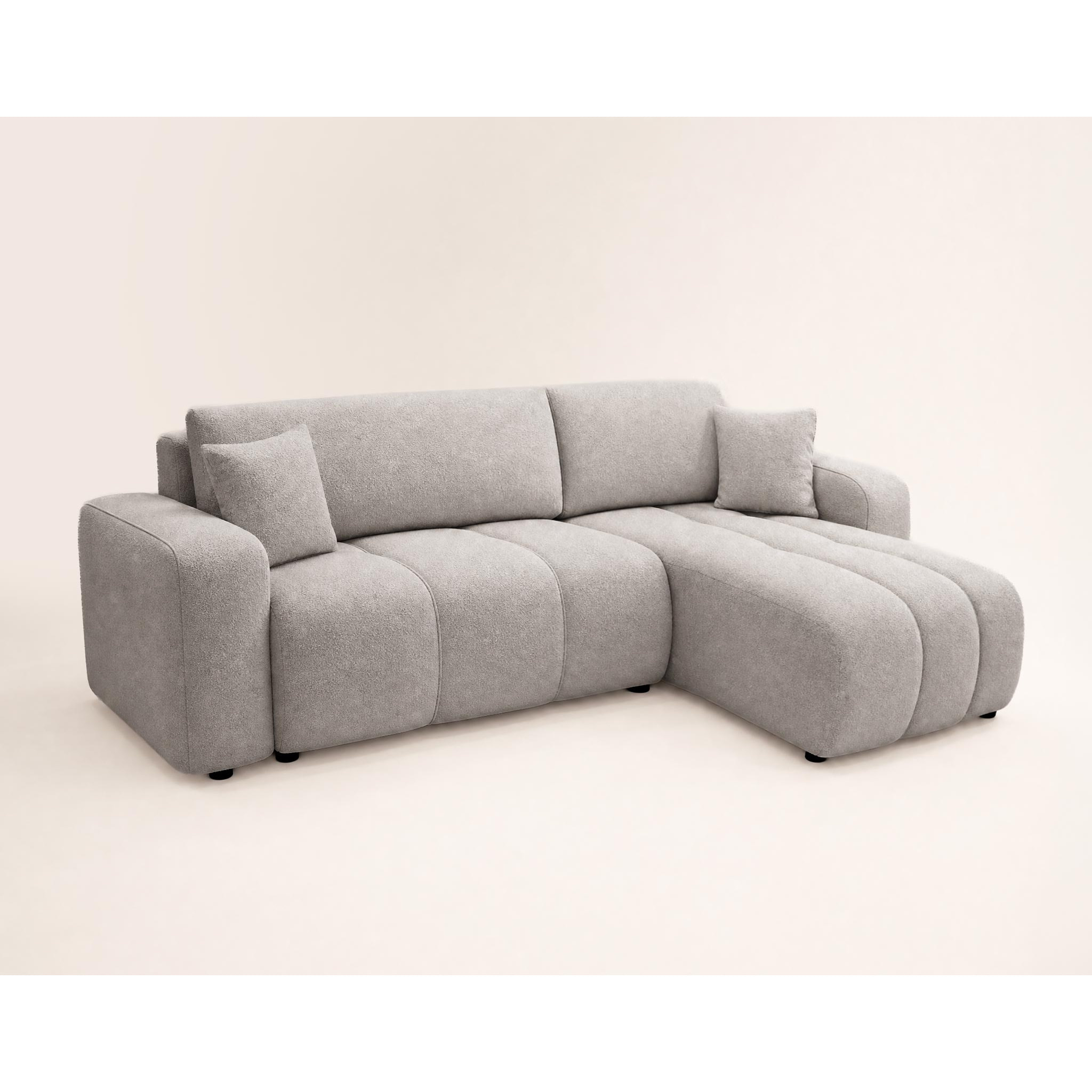 Nicole - canapé d'angle réversible 4 places convertible avec coffre en tissu - Gris clair