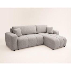 Nicole - canapé d'angle réversible 4 places convertible avec coffre en tissu - Gris clair