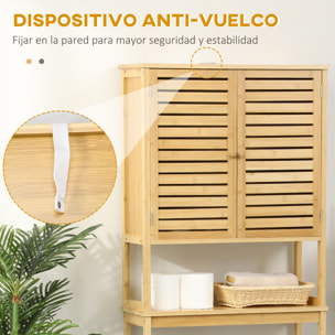 kleankin Mueble de Bambú sobre Inodoro Armario Alto para Lavadora con 2 Puertas 1 Balda Interior y 1 Estante de Almacenaje para Baño 60x23x173 cm Natural