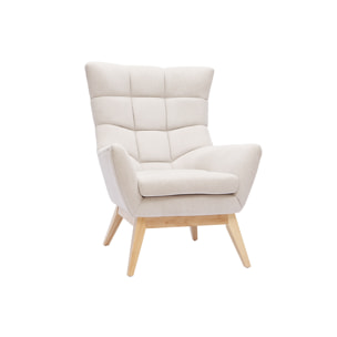 Fauteuil scandinave en tissu effet velours texturé naturel et bois clair BRODY