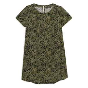 Vestito midi in viscosa animalier con maniche corte