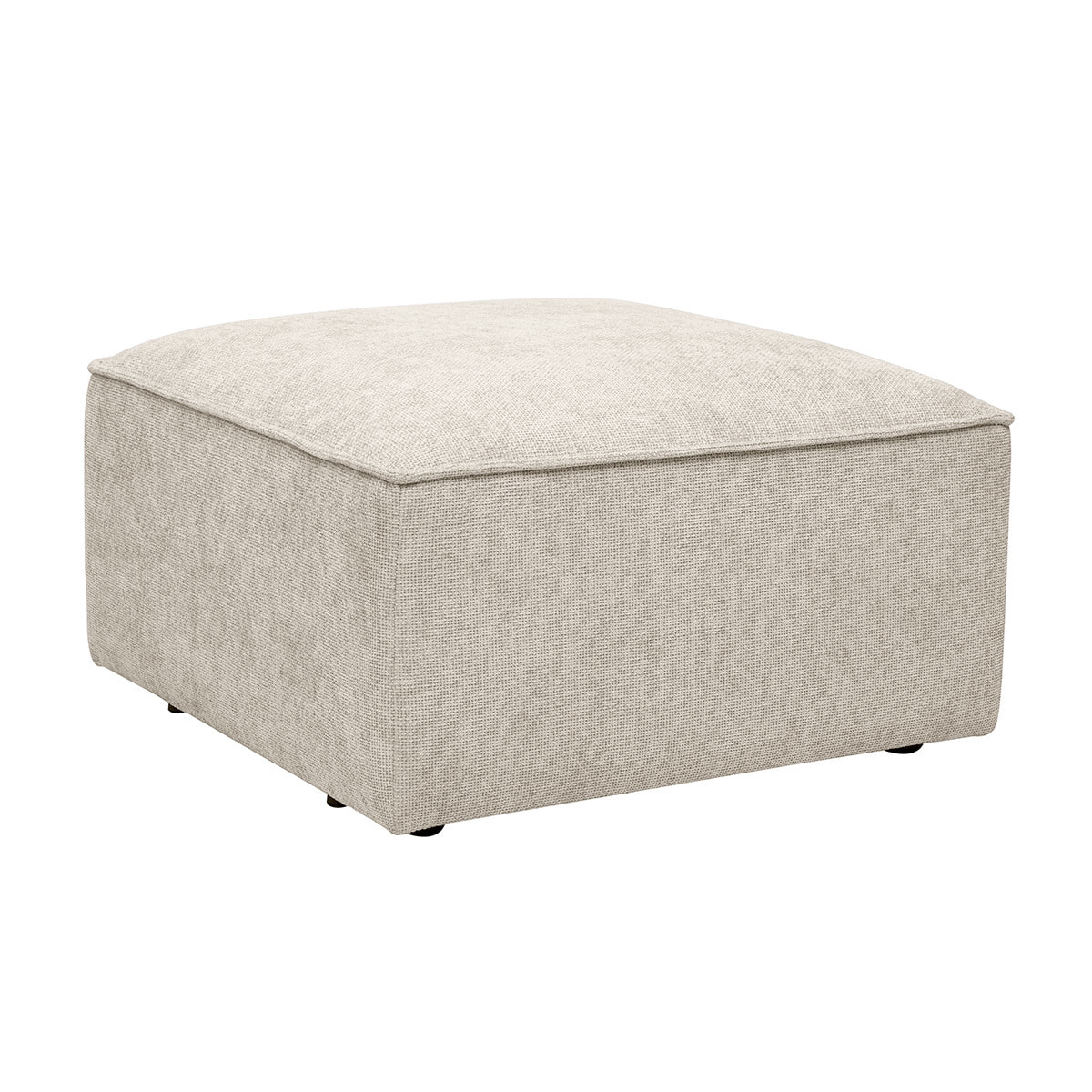 Pouf repose pieds en tissu effet velours texturé beige KERRY