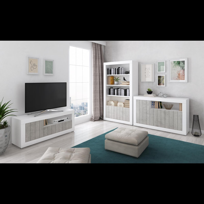 Vetrina Moderna 2 Ante In Vetro Con Pannelli Effetto Legno Libreria Soggiorno Sala da Pranzo Vetrinetta Stile 104.8x41.8x191 Cm Grigio Cemento