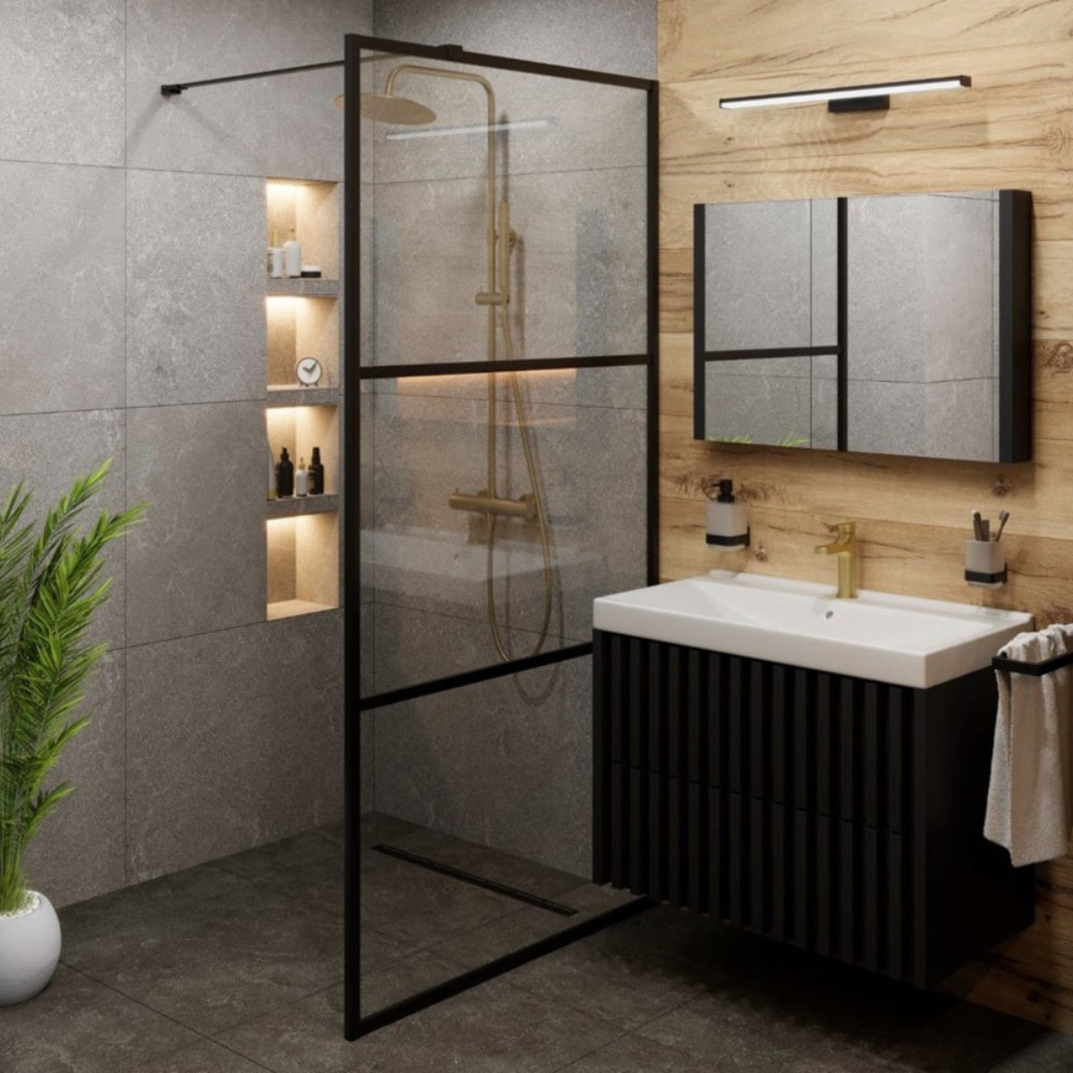 Walk-in paroi de douche à l'italienne 140 cm en verre, noir mat (SIKOWI140CP)