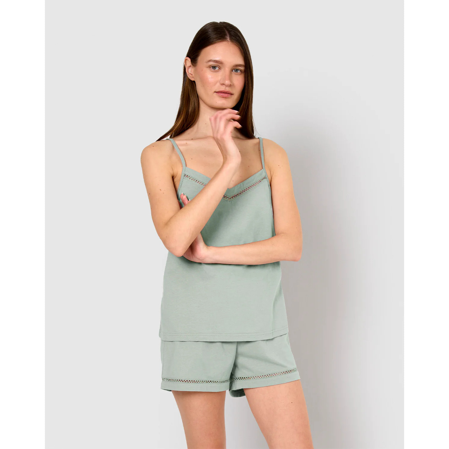Pigiama corto cotone sfilatura spalline blu acqua