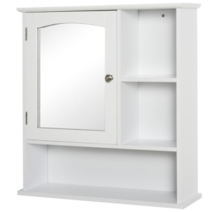 Armoire murale salle de bain armoire à glace placard de rangement toilettes 1 porte niche + étagères latérales MDF blanc