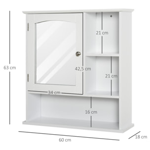Armoire murale salle de bain armoire à glace placard de rangement toilettes 1 porte niche + étagères latérales MDF blanc