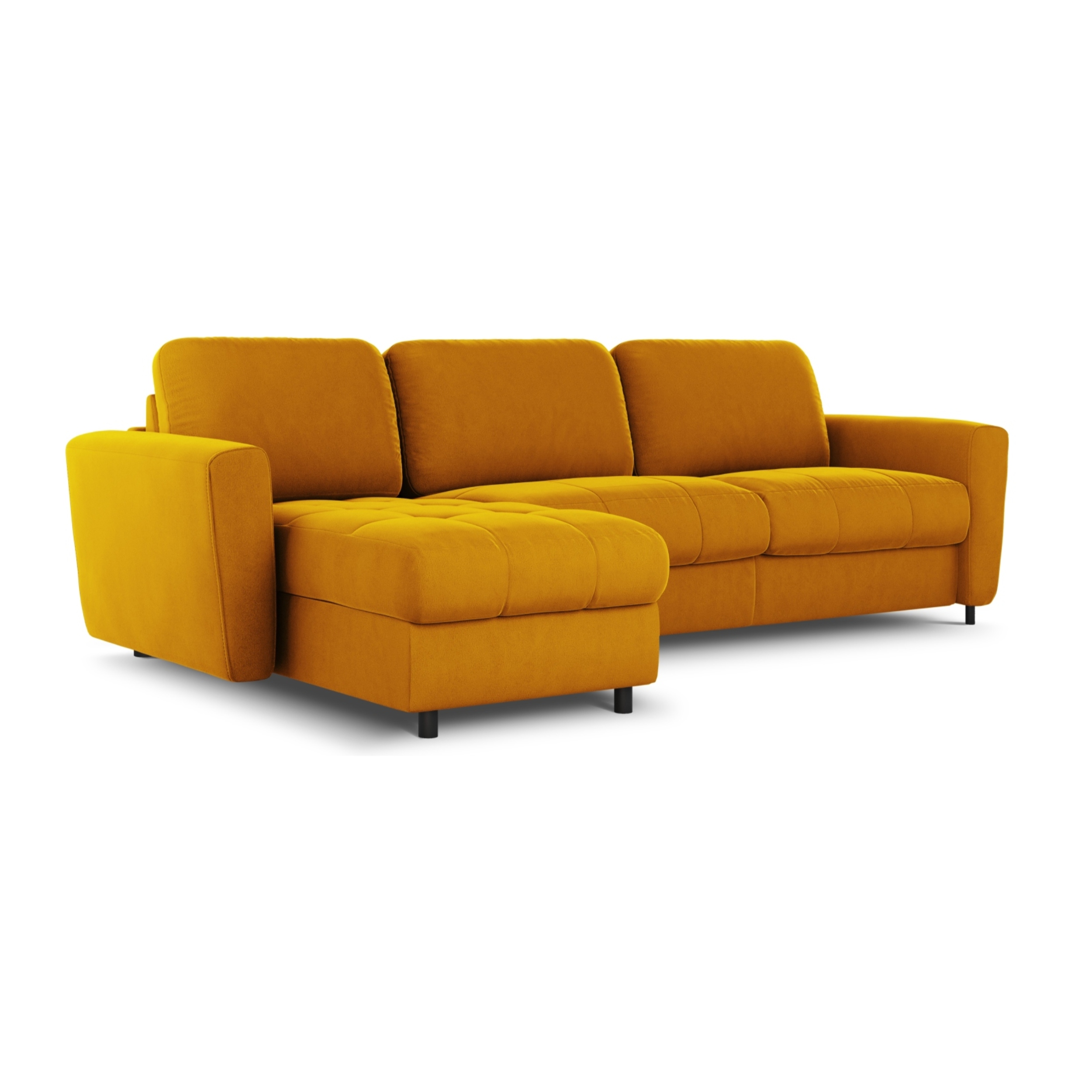 Canapé d'angle gauche convertible avec coffre de rangement "Audra" 5 places en velours jaune