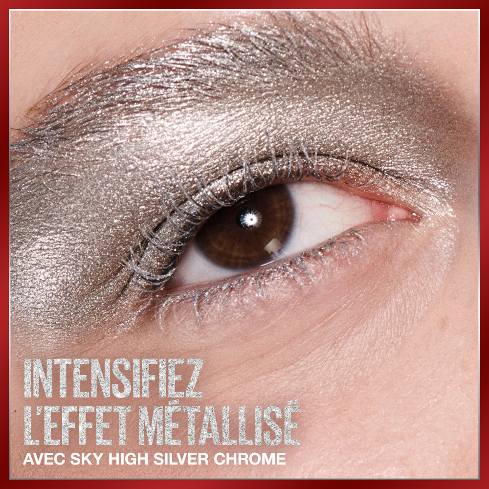 Maybelline New York Mascara Waterproof Cil Sensational Sky High Silver Chrome effet chromé argenté volume et longueur illimitée,
