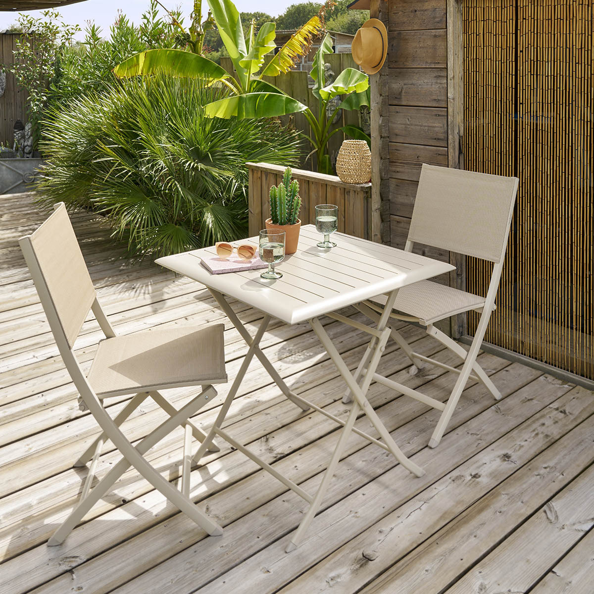 Table de jardin pliante carrée "Azua" argile 2 places en aluminium traité en epoxy