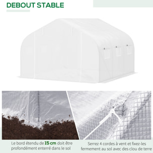 Serre tunnel de jardin 3,5 x 3 x 2 m grande taille 6 fenêtres blanc