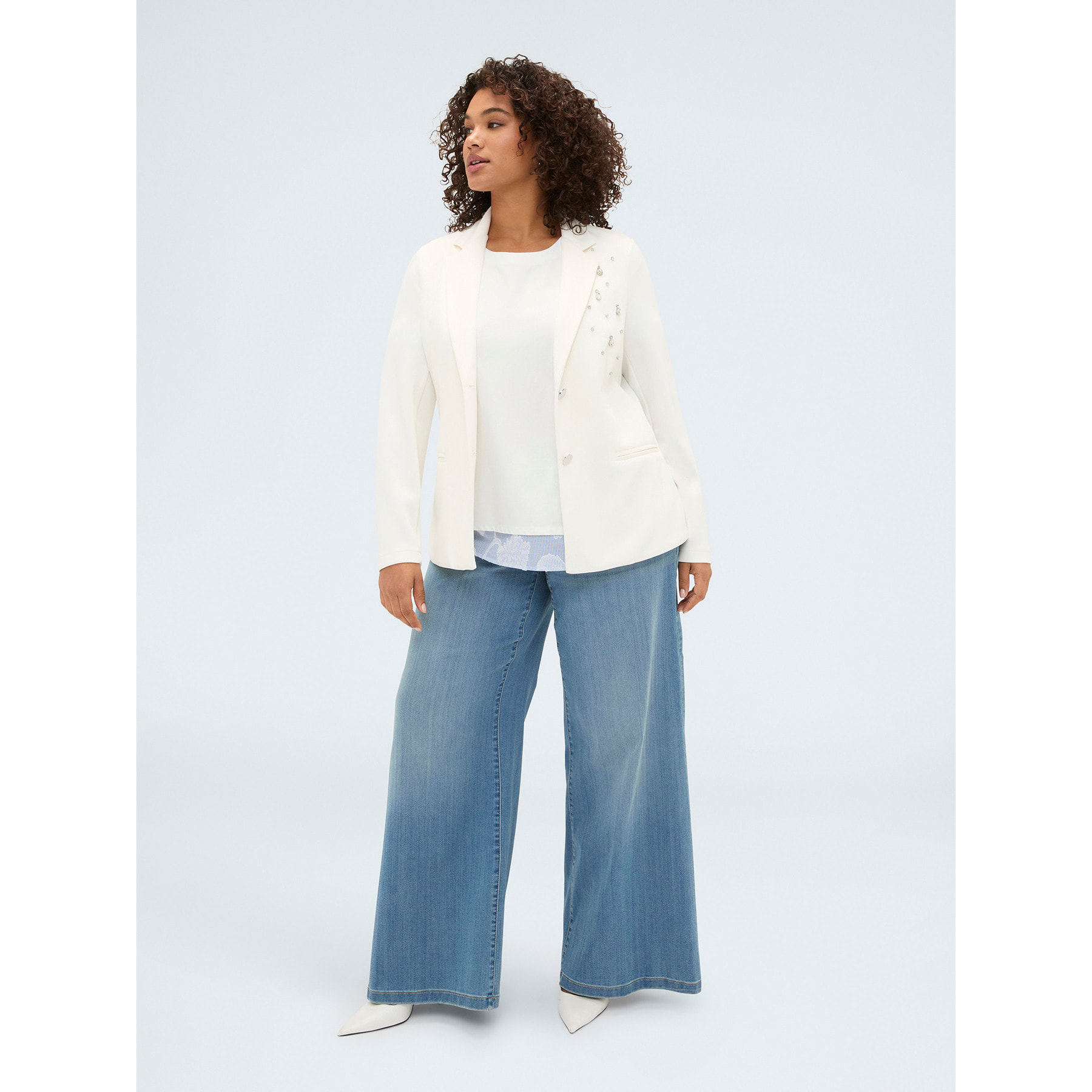 Fiorella Rubino - Blazer en scuba con aplicaciones de cristal - Blanco