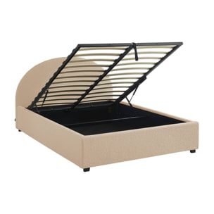 Lit coffre avec sommier à lattes et tête de lit. finition bouclette. nude. L 206 x P 153.5 x H 102cm