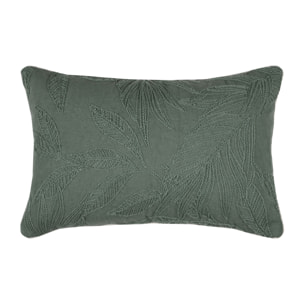 Coussin rectangulaire en coton à feuillage brodé - Kaki