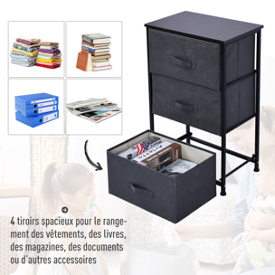 Meuble de rangement 3 tiroirs chiffonnier dim. 45L x 30l x 71H cm métal MDF non tissé noir