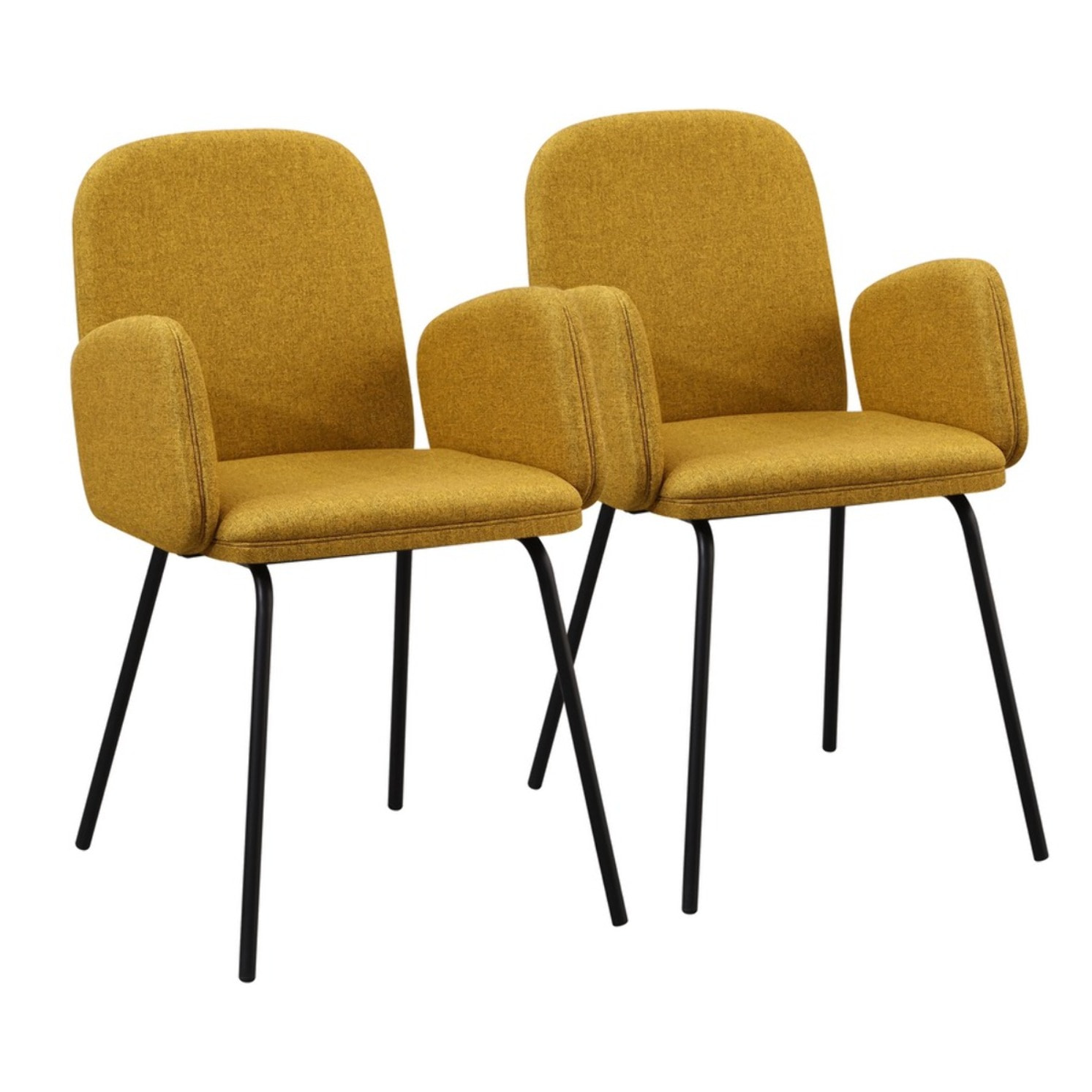 Set 2 sedie moderne in tessuto ocra e gambe nere in metallo - Kendal