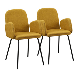 Set 2 sedie moderne in tessuto ocra e gambe nere in metallo - Kendal
