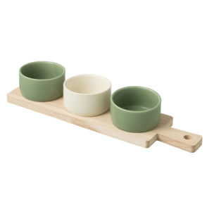 J-Line planche à tapas 4 bols + plateau Bambou - céramique/bois - blanc/vert