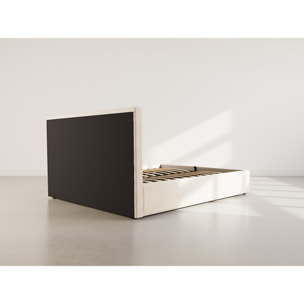 Beanie - lit coffre - 160x200 cm - en velours - sommier inclus - Beige