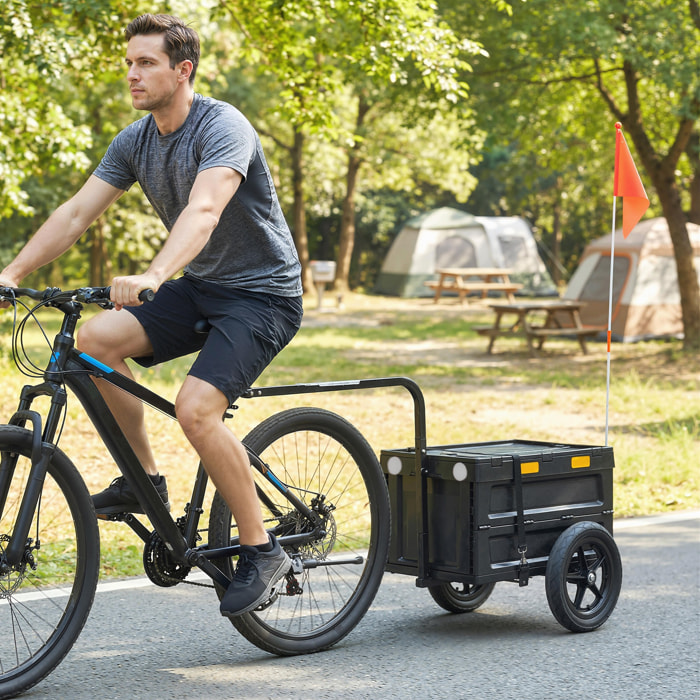 Remorque vélo cargo pliable caisse plastique 65L noir