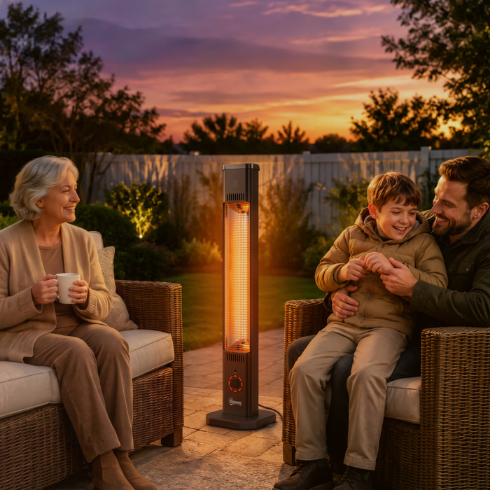 Calefactor por Infrarrojos Terraza 2000 W, Estufa Exterior Eléctrica de Pie o Pared con Control por Mando/Control Giratorio, IP65, 9 Niveles Calor, Temporizador 8 h, Apagado Inclinación Funda