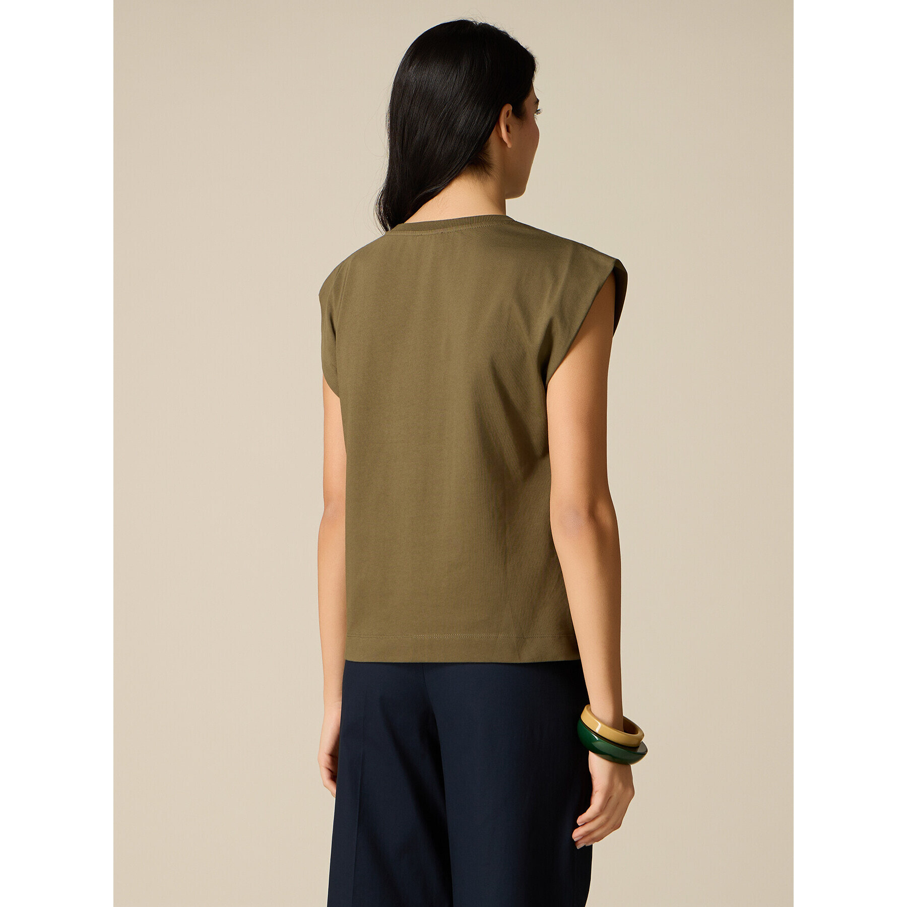 Oltre - T-shirt in cotone con cristalli - Verde militare