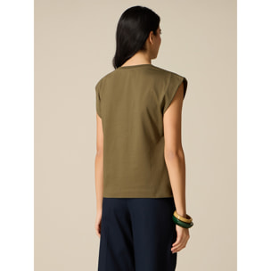 Oltre - T-shirt in cotone con cristalli - Verde militare