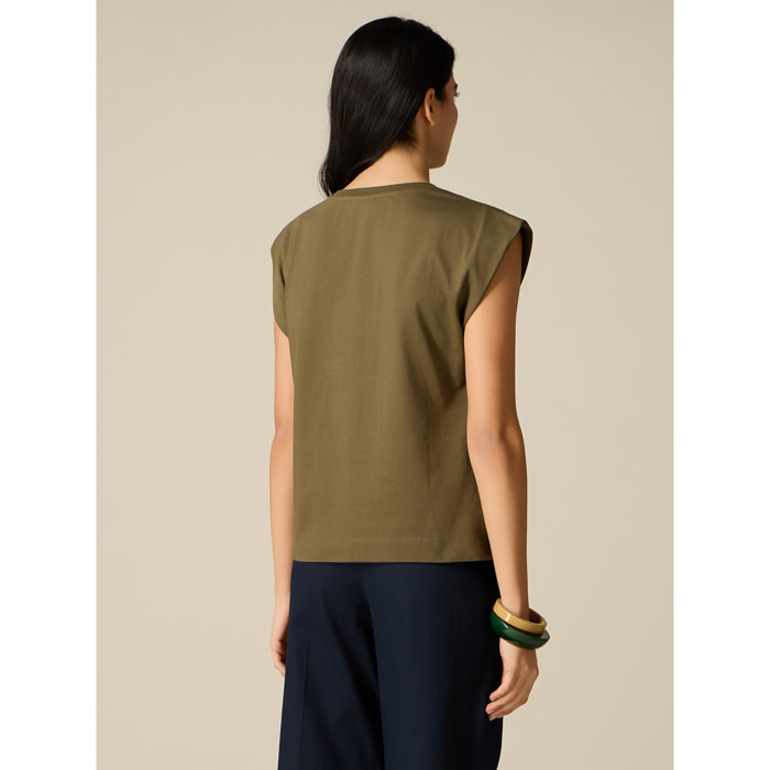 Oltre - T-shirt in cotone con cristalli - Verde militare