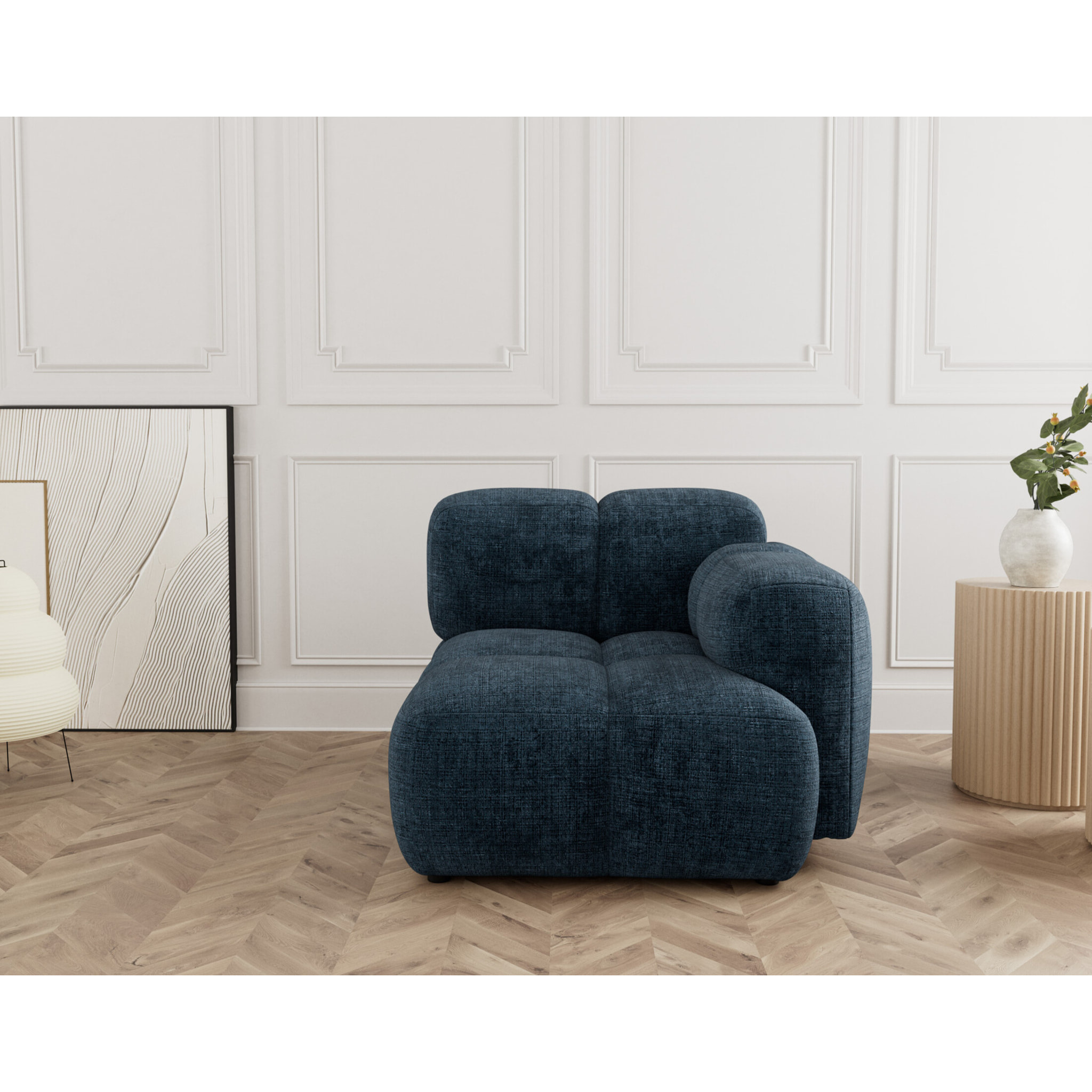 Grace - module d'assise droit en velours texturé - Bleu