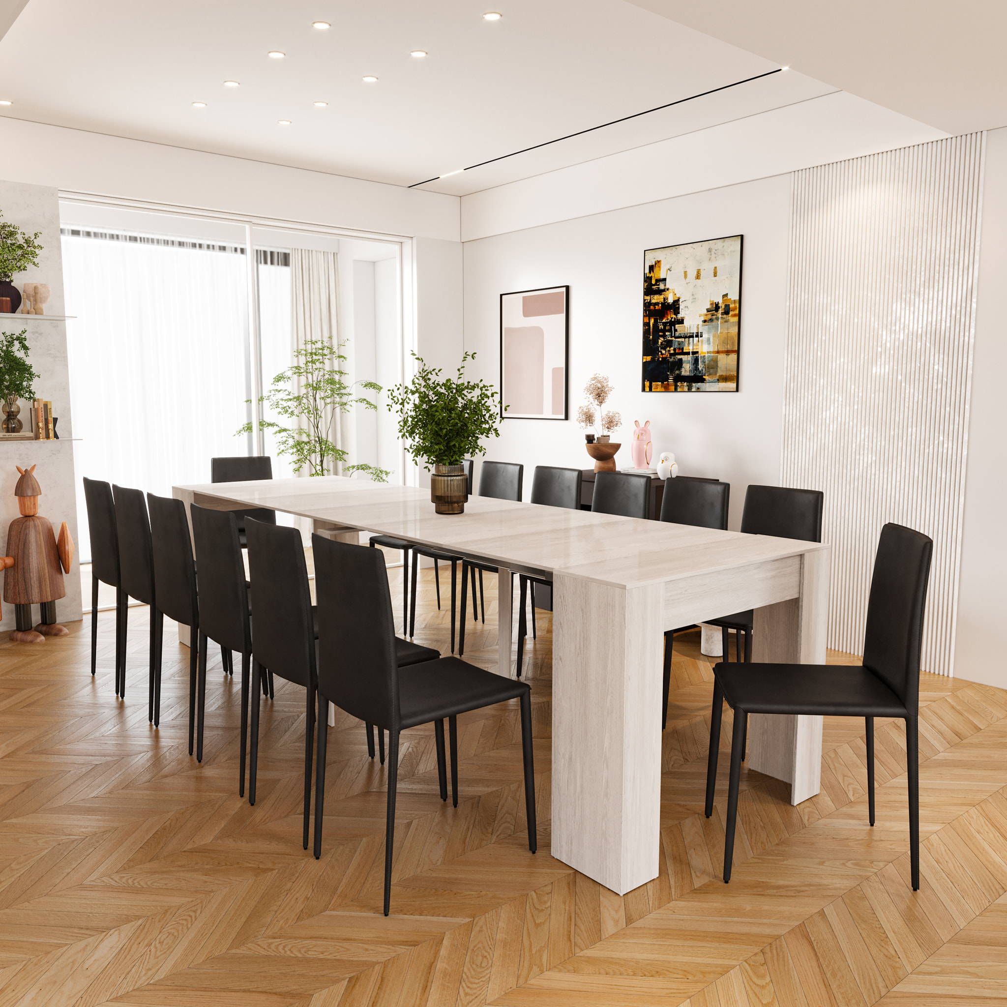 Tavolo Consolle Allungabile Oslo Plus Fino A 3 Metri Tavolo 14 Posti Salvaspazio Multiposizione Design Moderno Elegante 78x51x90 cm Bianco frassino