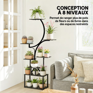 Étagère à fleurs en métal à 8 niveaux noir
