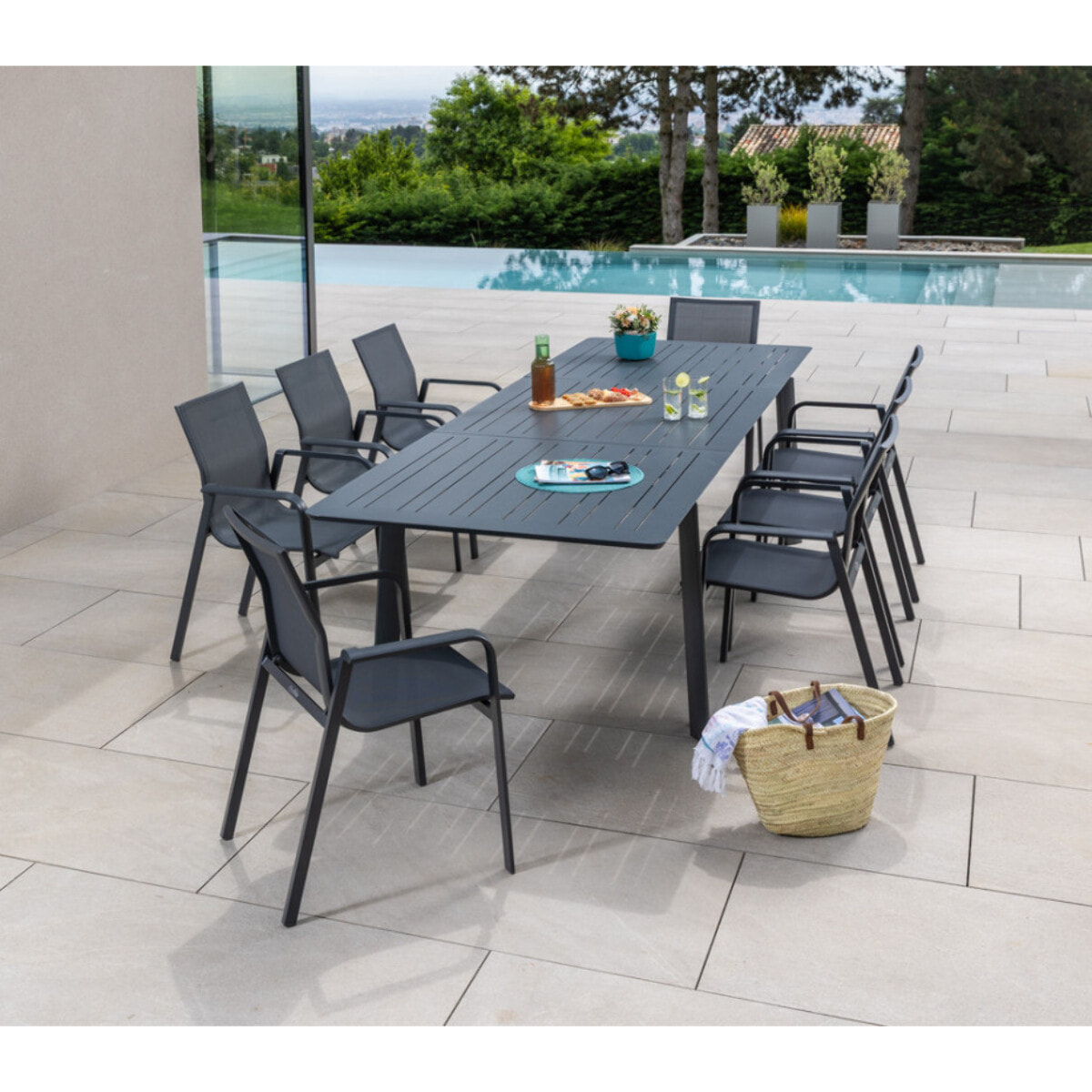 Ensemble table et chaises de jardin  - Gris Anthracite - NAIROBI GRIS