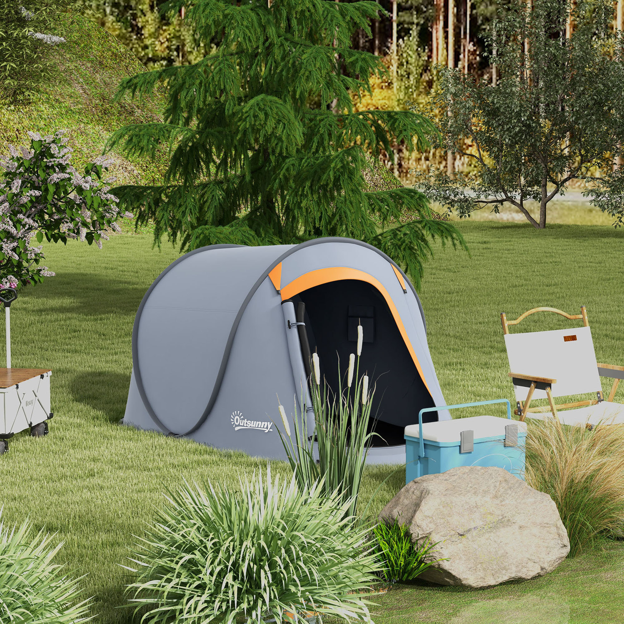 Tente de camping automatique pop-up 2-3 pers. étanchéité 2000 mm sac gris