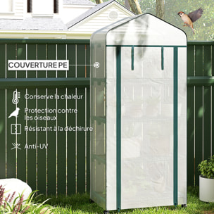 Serre de jardin balcon 4 étagères dim. 69 x 50 x 165 cm acier époxy bâche PE zippée haute densité blanc