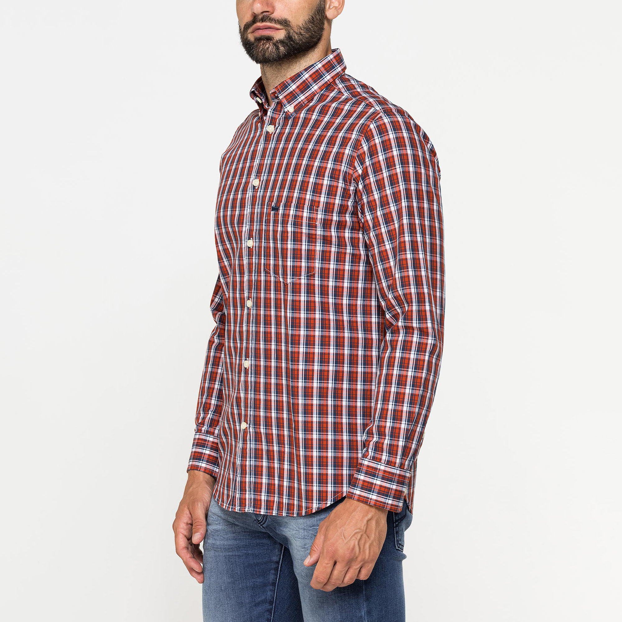 CAMICIA FANTASIA TINTO FILO CON COLLO BUTTON-DOWN