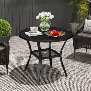 Mesa de Jardín Exterior con Orificio para Sombrilla Mesa de Comedor Exterior Redonda con Encimera de Metal Estante Inferior y Estructura de Acero para Patio Terraza Ø90x73 cm Negro