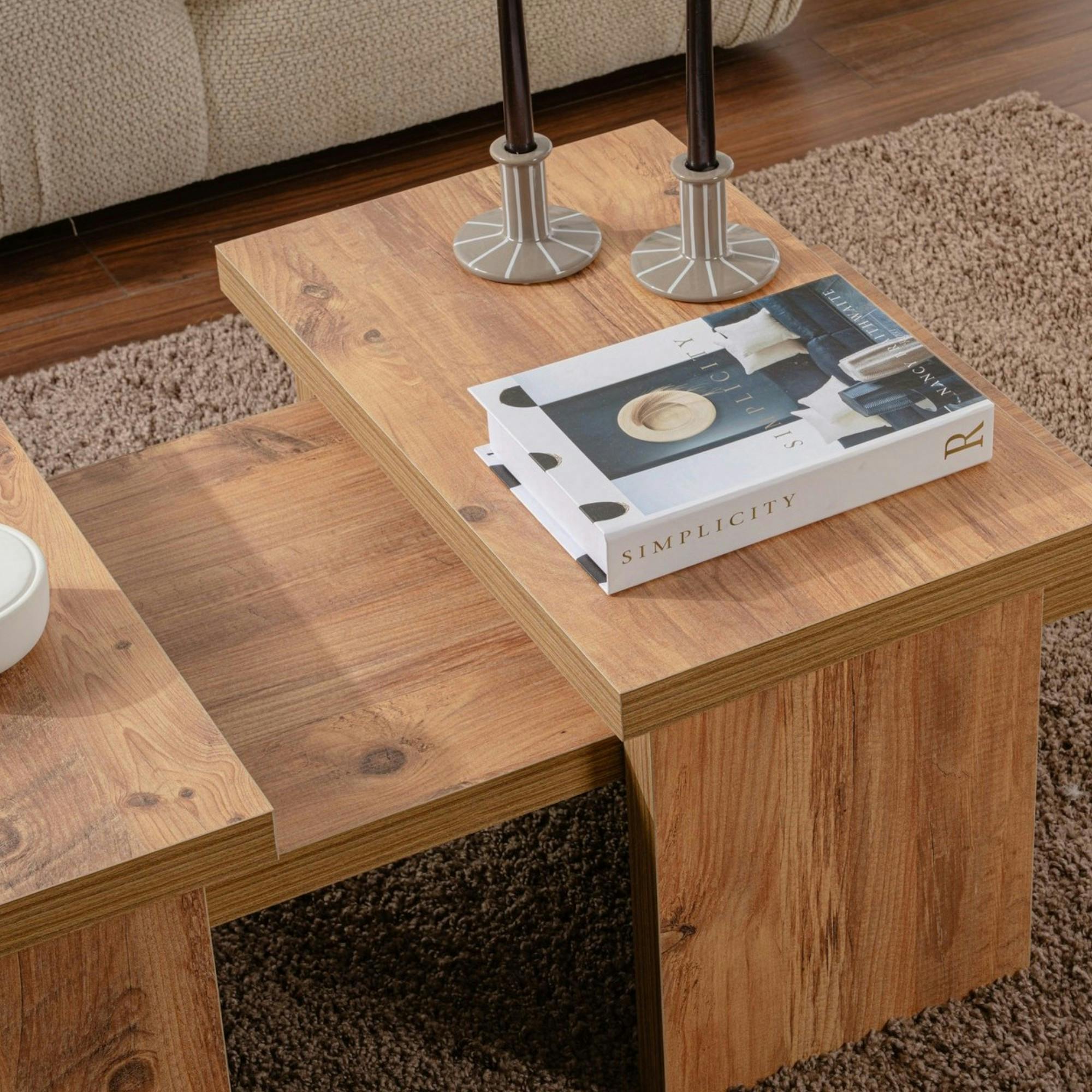 Table basse gigogne design – effet bois (3 pièces) MARFA
