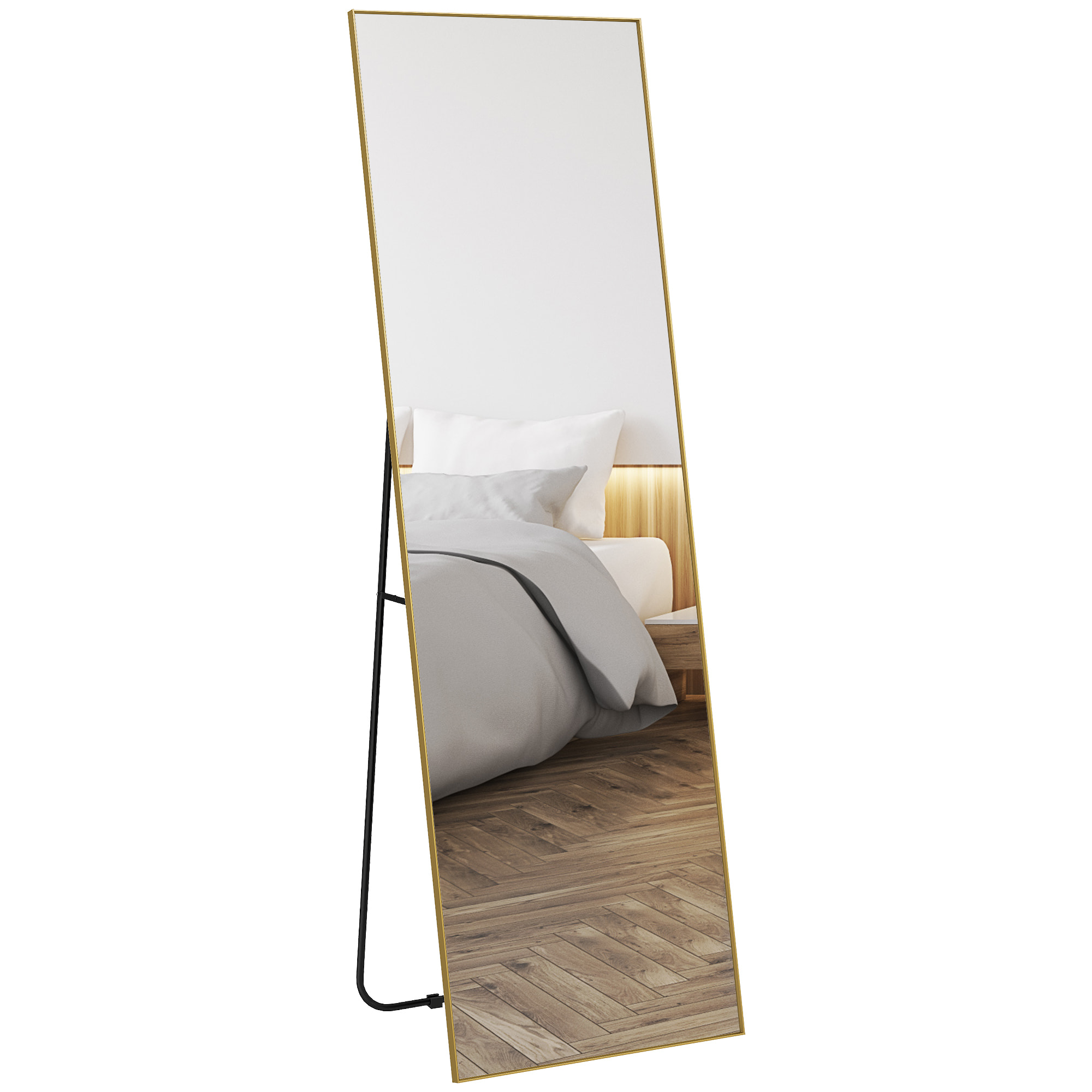 Grand miroir pleine longueur rectangulaire 50 x 160 cm - miroir sur pied ou mural - doré