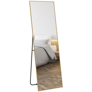 Grand miroir pleine longueur rectangulaire 50 x 160 cm - miroir sur pied ou mural - doré