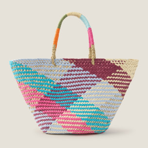 Capazo de playa en mimbre natural Zenda color rosa